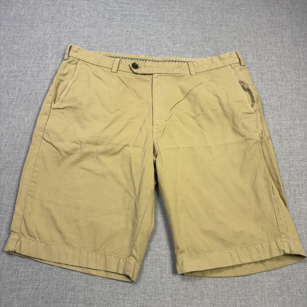 Brooks Brothers Bermuda Shorts Mens 38 Beige Cotton 11 Inseam Flat Front Pockets